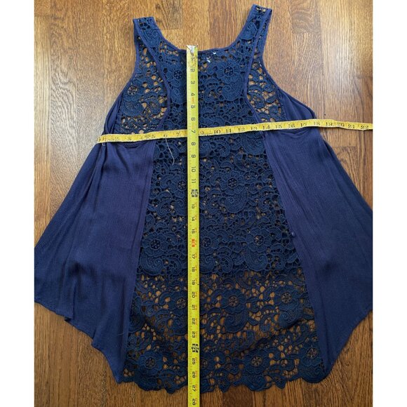 Tunic Top Shabby Chic Cottagecore Crochet Sleeveless Boho  in Navy Medium - Picture 5 of 15